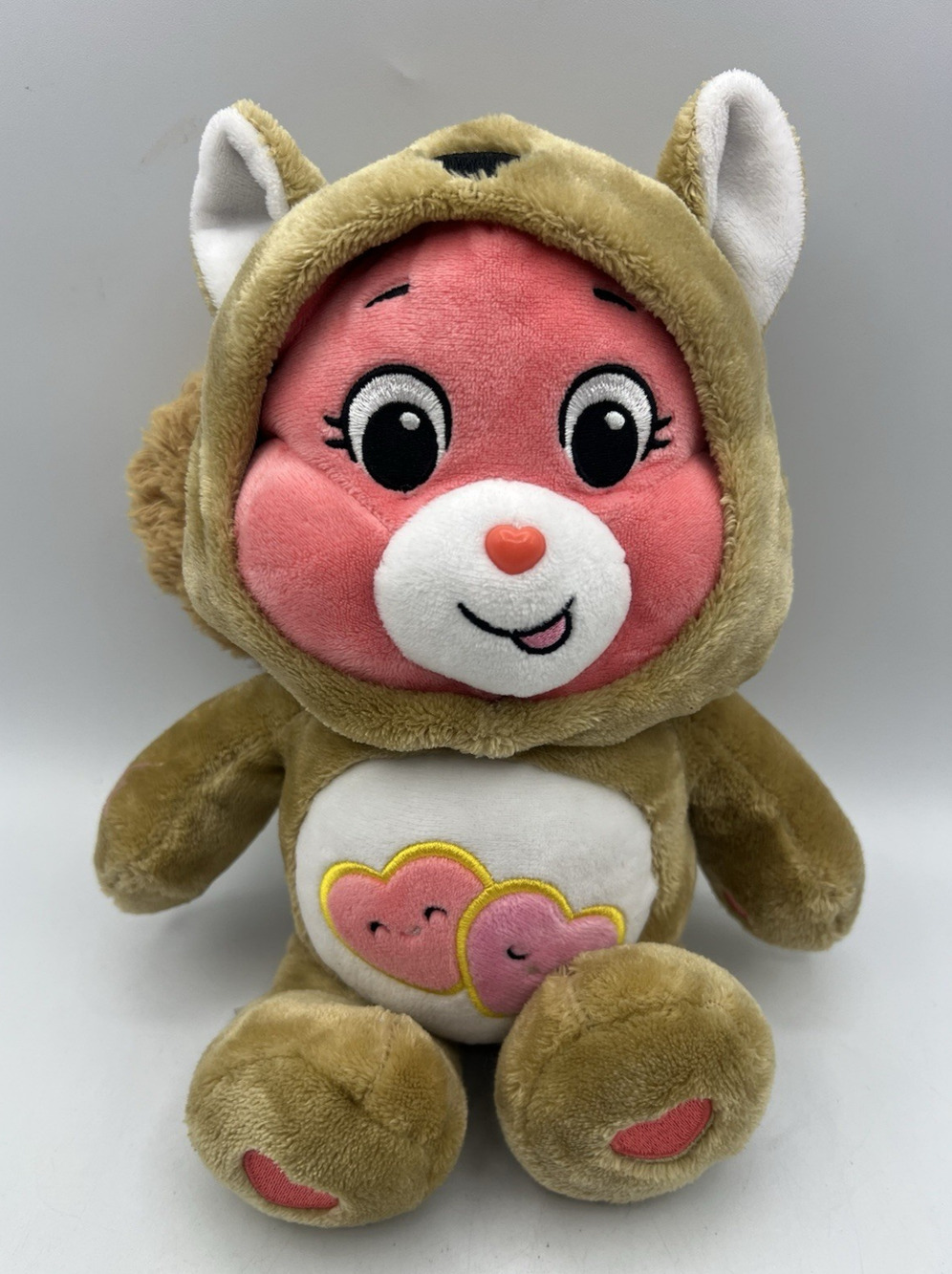 Care Bears Tenderheart Bear Plush Pink Face Brown Hoodie Stuffed Animal Toy